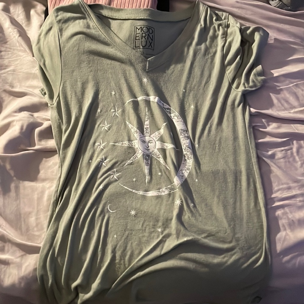 modern lux blouse green olive star and moon